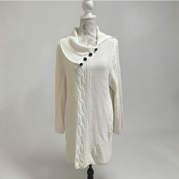 Jeanne Pierre Sweaters - Jeanne Pierre Woman Ivory Cotton Cable Knit Shawl Collar Cardigan Sweater 1X